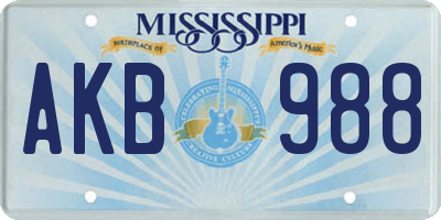 MS license plate AKB988