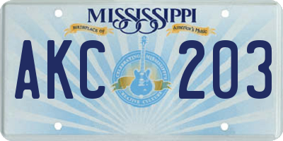 MS license plate AKC203