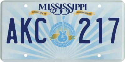 MS license plate AKC217