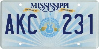 MS license plate AKC231