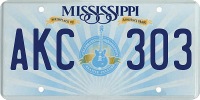 MS license plate AKC303
