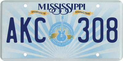 MS license plate AKC308