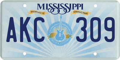 MS license plate AKC309