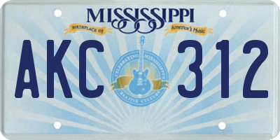 MS license plate AKC312