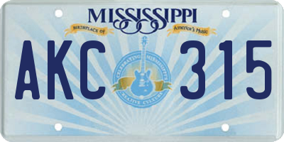 MS license plate AKC315