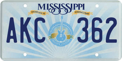 MS license plate AKC362