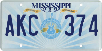 MS license plate AKC374