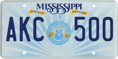 MS license plate AKC500