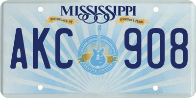 MS license plate AKC908