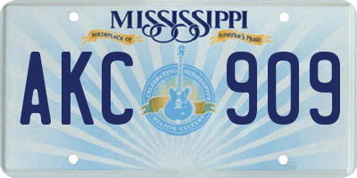 MS license plate AKC909