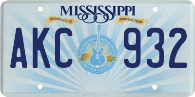 MS license plate AKC932