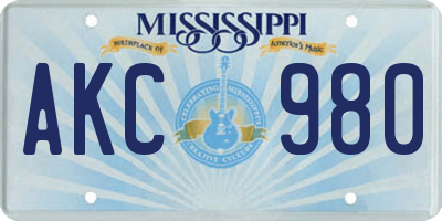 MS license plate AKC980