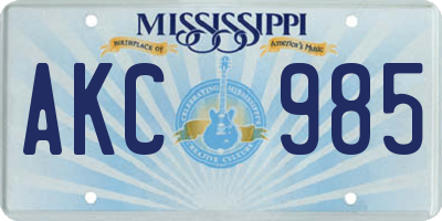 MS license plate AKC985
