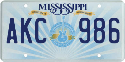 MS license plate AKC986