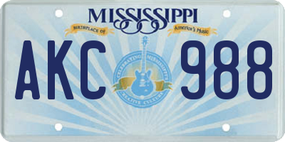 MS license plate AKC988