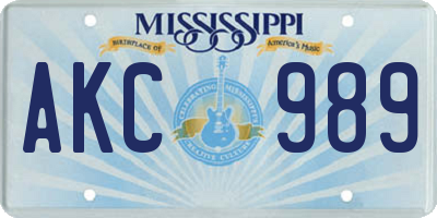 MS license plate AKC989