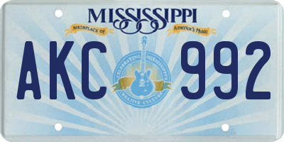 MS license plate AKC992