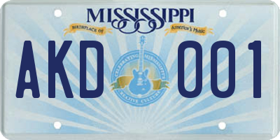 MS license plate AKD001