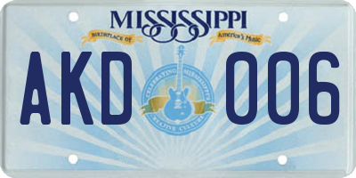 MS license plate AKD006