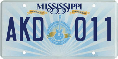 MS license plate AKD011