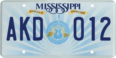 MS license plate AKD012