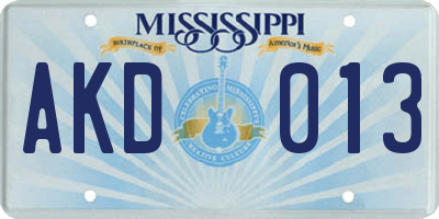 MS license plate AKD013