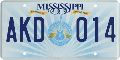 MS license plate AKD014