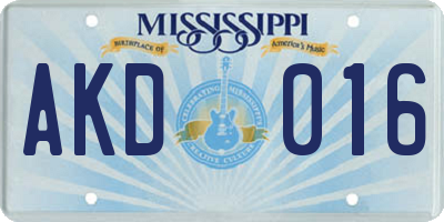 MS license plate AKD016
