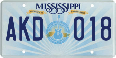MS license plate AKD018