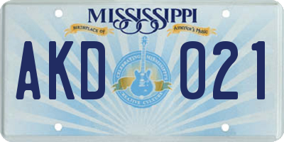 MS license plate AKD021