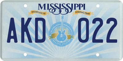 MS license plate AKD022