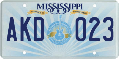 MS license plate AKD023