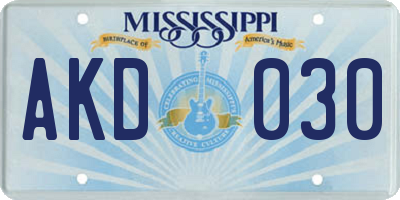 MS license plate AKD030