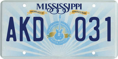 MS license plate AKD031