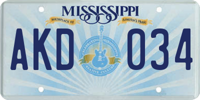 MS license plate AKD034