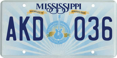 MS license plate AKD036