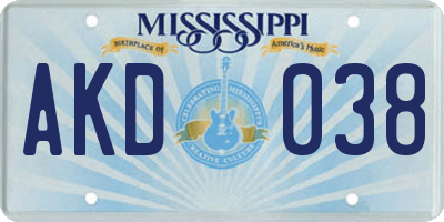 MS license plate AKD038