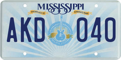 MS license plate AKD040