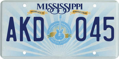 MS license plate AKD045