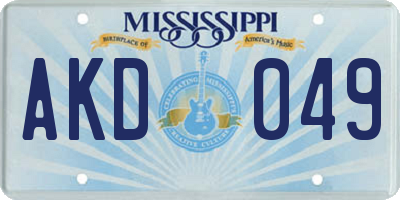 MS license plate AKD049