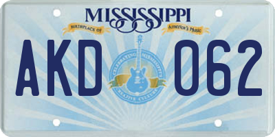 MS license plate AKD062