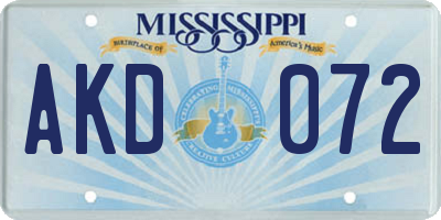 MS license plate AKD072