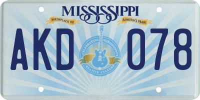 MS license plate AKD078
