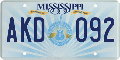 MS license plate AKD092