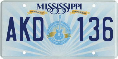 MS license plate AKD136