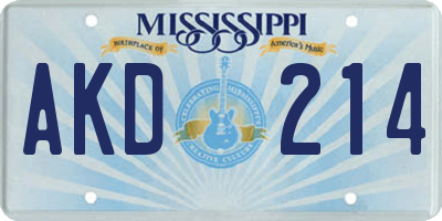 MS license plate AKD214