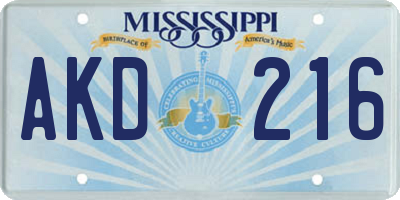 MS license plate AKD216