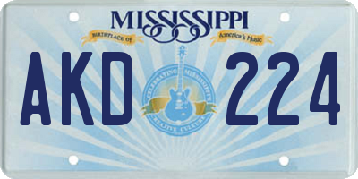 MS license plate AKD224