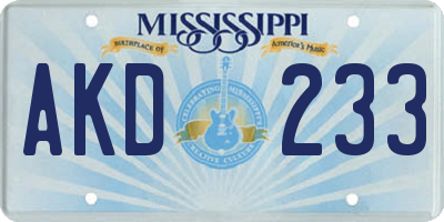 MS license plate AKD233