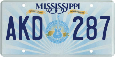 MS license plate AKD287